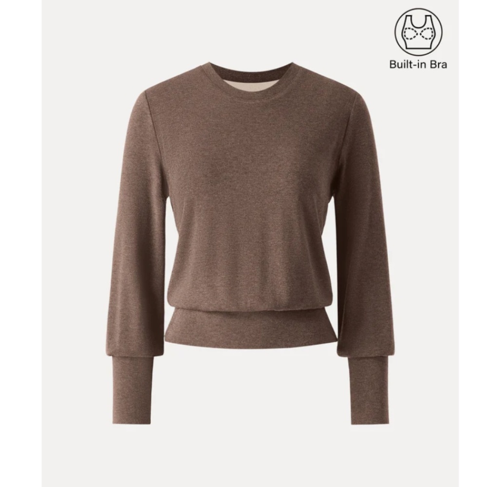 NWT $55 OGL ProWarm Elevated Crewneck Brushed Brami with Banded Hem Mocha Sz M